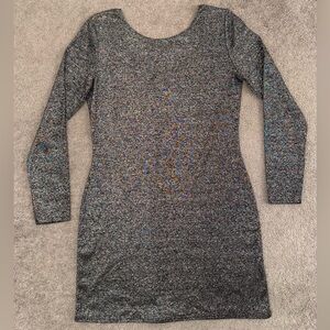 Shimmery Silver and Black Sleeve Dress with Back Detail